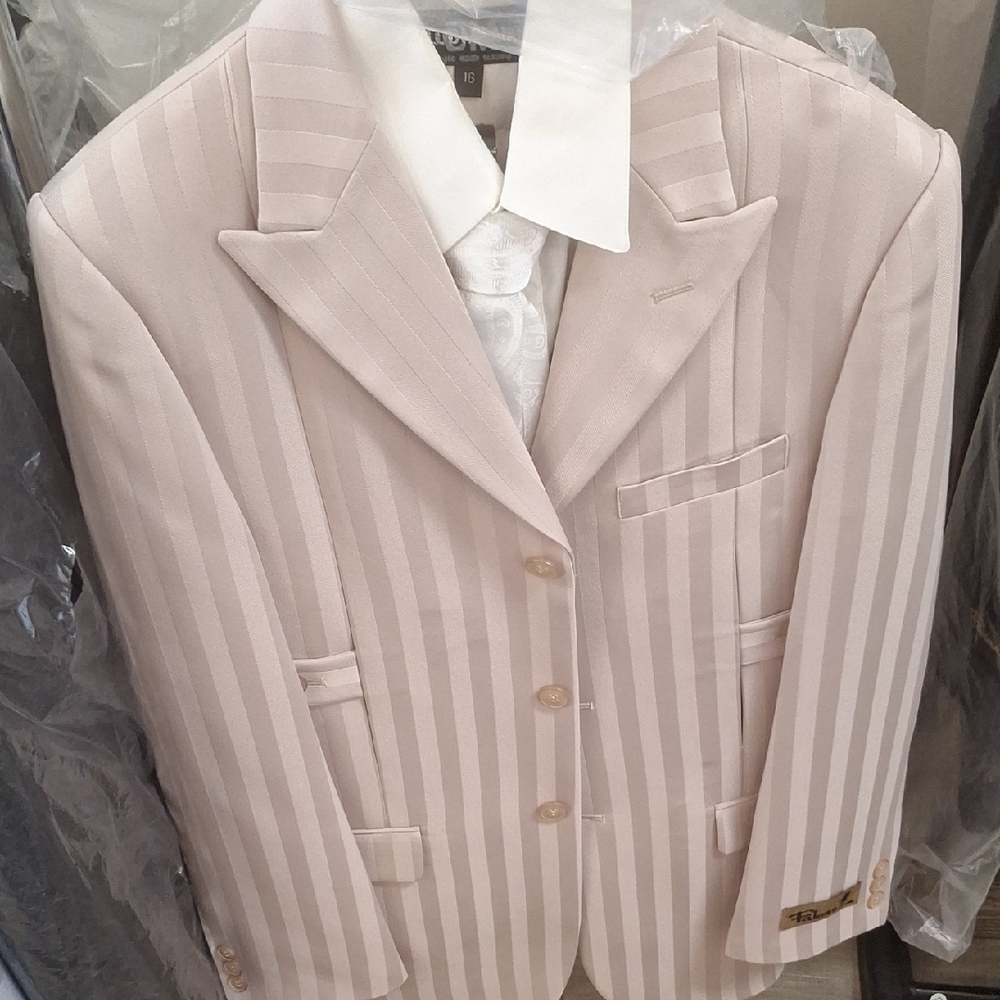 Boys Cream Striped Suit